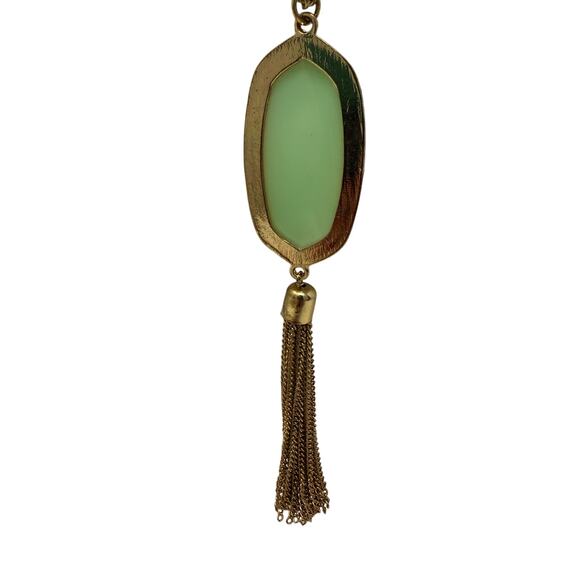 Faux Gemstone Long green sparkle Hexagon Tassel Pendant Necklace Gold Toned - Picture 3 of 4